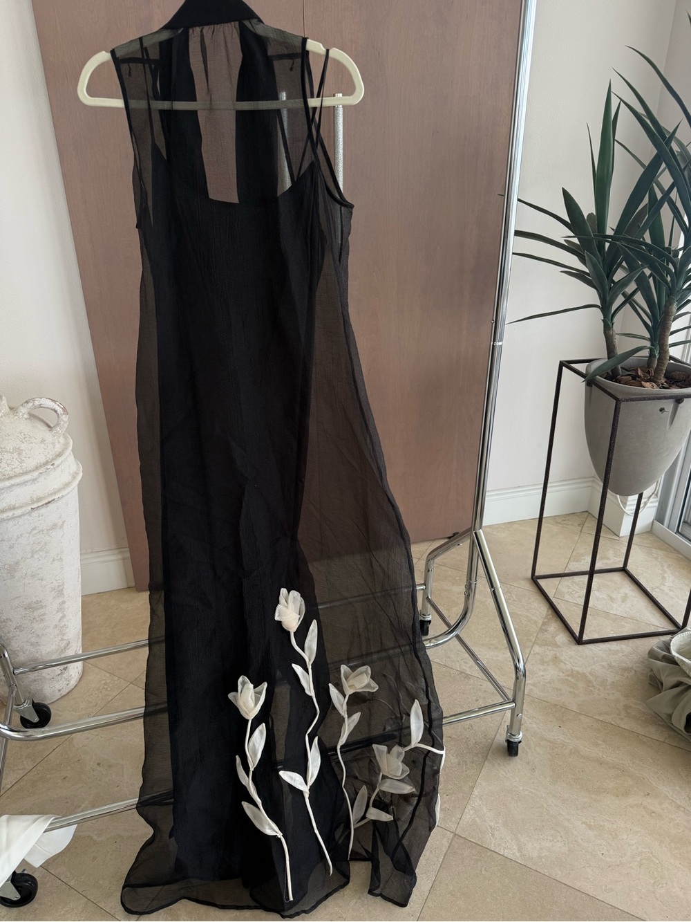 STAUD Black Sheer Maxi Dress with White Floral Appliqué - Picture 4 of 4
